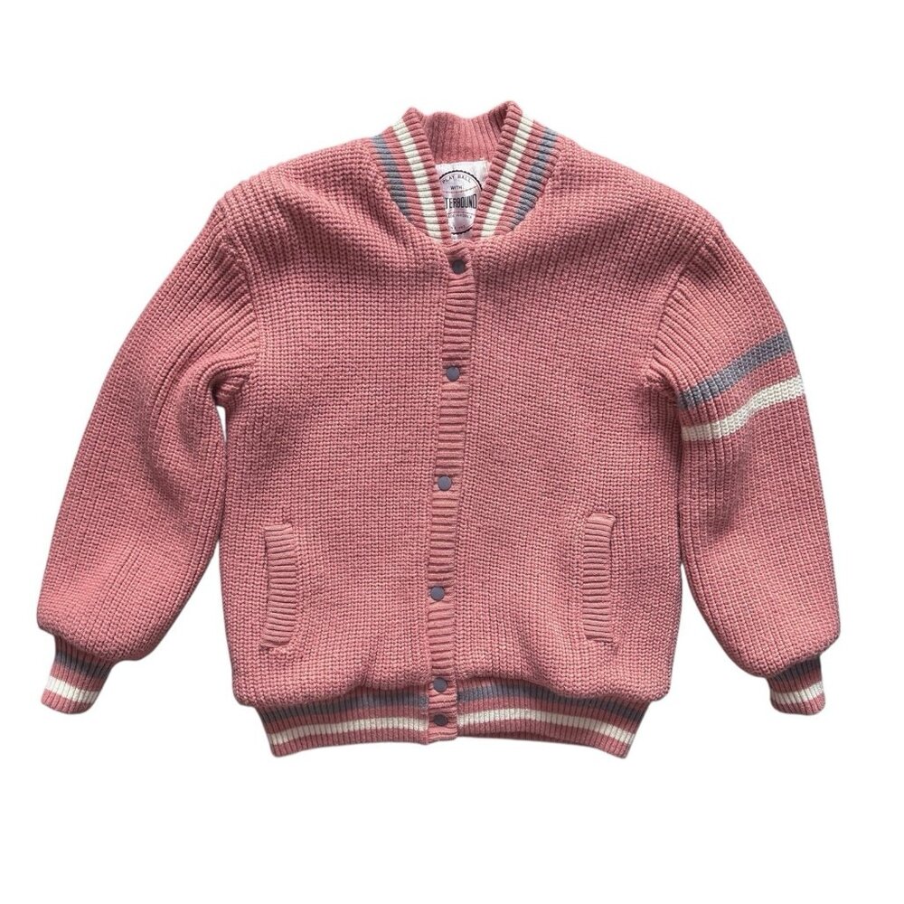 VTG Pastel Pink Knit Bomber Varsity Jacket Women’s Medium Quilted Fairy Kei